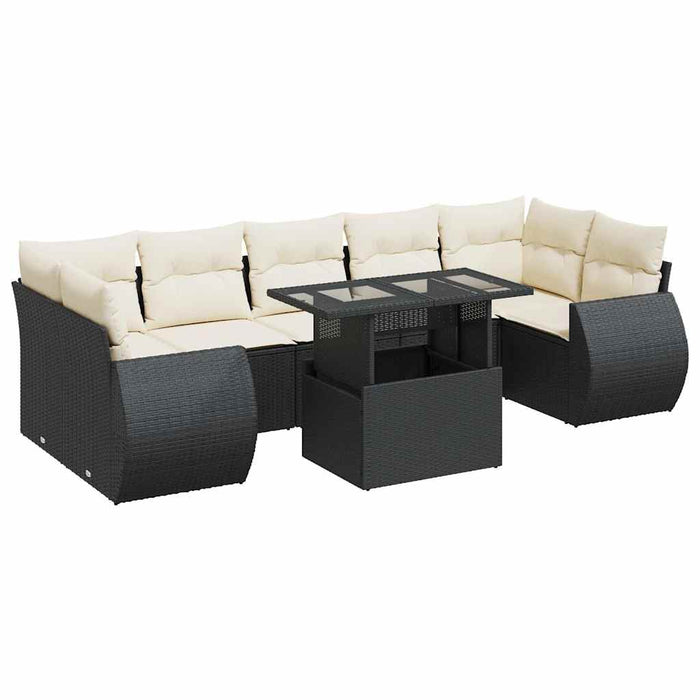 Set mobilier de grădină cu perne, 8 piese, negru, poliratan - WALTI WALTI