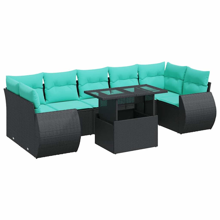 Set mobilier grădină perne 8 piese negru, poliratan/lemn acacia WALTI