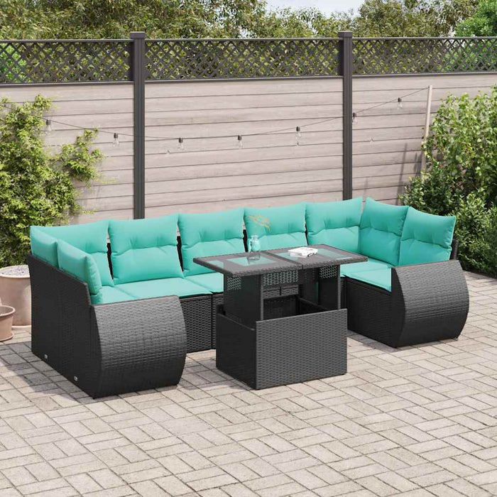 Set mobilier grădină perne 8 piese negru, poliratan/lemn acacia WALTI