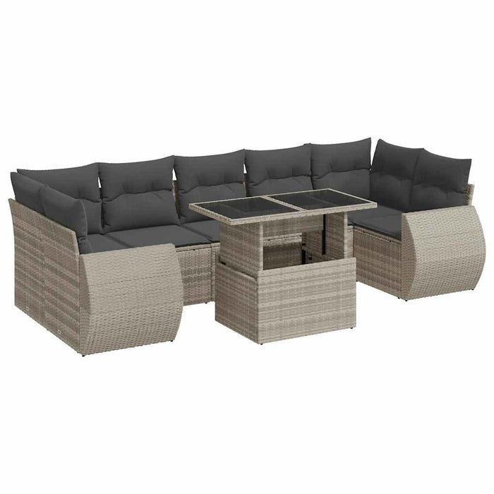 Set mobilier de grădină cu perne, 8 piese gri deschis poliratan - WALTI WALTI