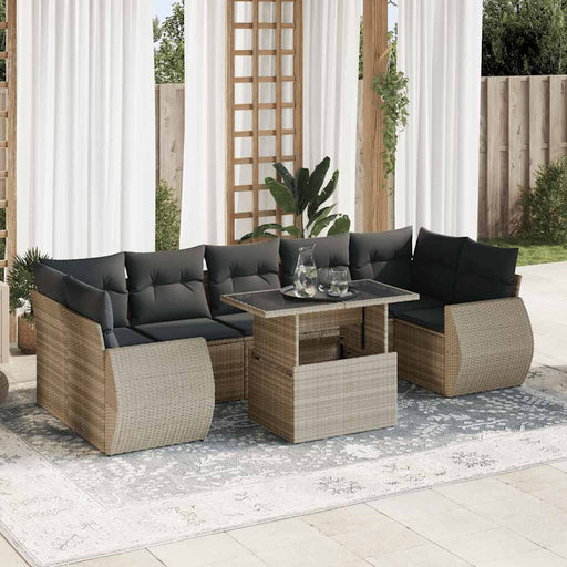 Set mobilier de grădină cu perne, 8 piese gri deschis poliratan - WALTI WALTI
