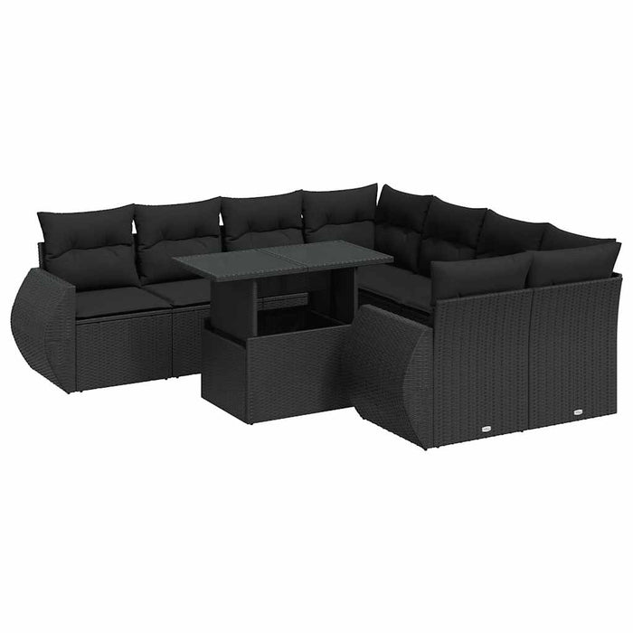 Set mobilier de grădină cu perne, 9 piese, negru, poliratan - WALTI WALTI