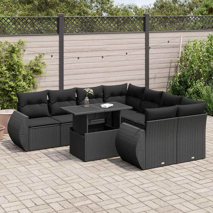 Set mobilier de grădină cu perne, 9 piese, negru, poliratan - WALTI WALTI