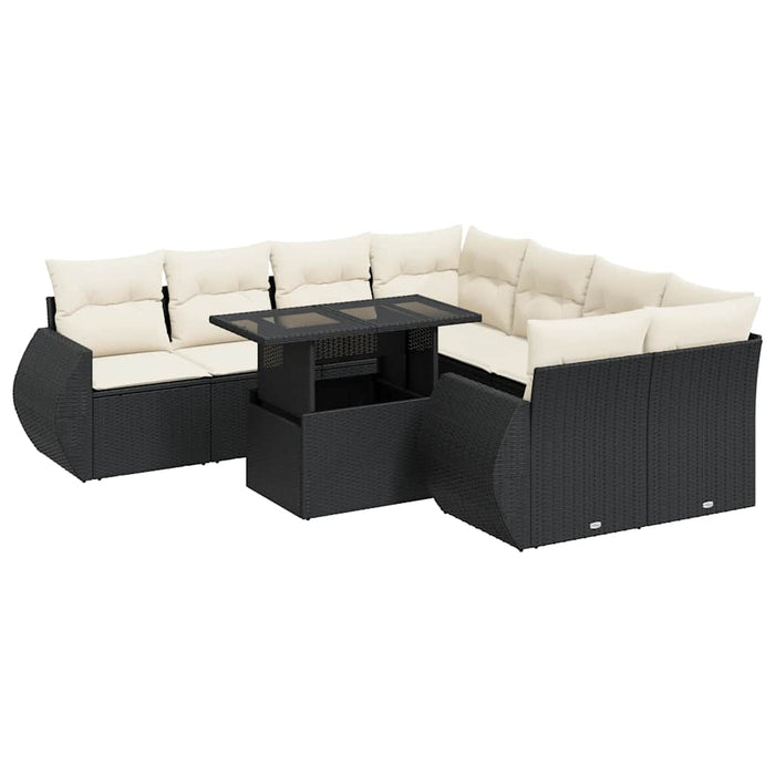 Set mobilier de grădină cu perne, 9 piese, negru, poliratan - WALTI WALTI