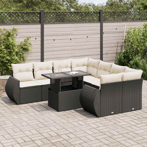 Set mobilier de grădină cu perne, 9 piese, negru, poliratan - WALTI WALTI