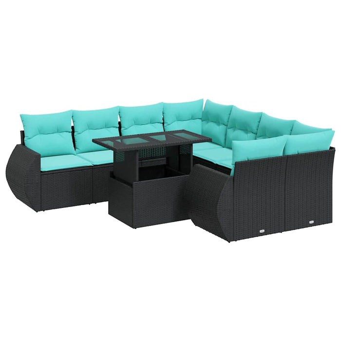 Set mobilier grădină perne 9 piese negru poliratan/lemn acacia - WALTI WALTI