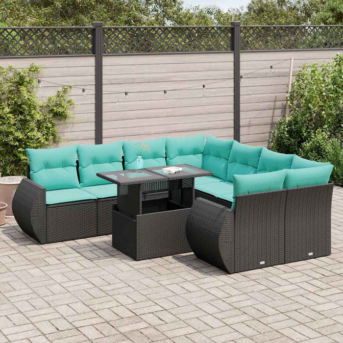 Set mobilier grădină perne 9 piese negru poliratan/lemn acacia - WALTI WALTI