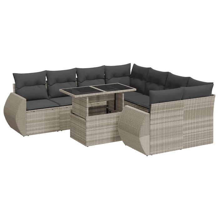 Set canapele de grădină cu perne, 9 piese gri deschis poliratan - WALTI WALTI
