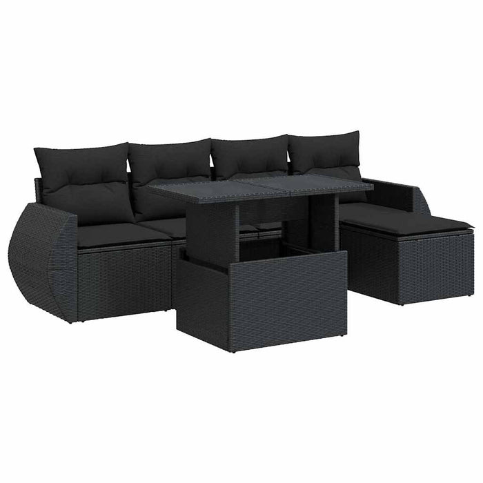 Set mobilier de grădină cu perne, 6 piese, negru, poliratan - WALTI WALTI
