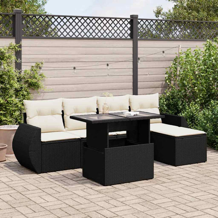 Set mobilier de grădină cu perne, 6 piese, negru, poliratan - WALTI WALTI