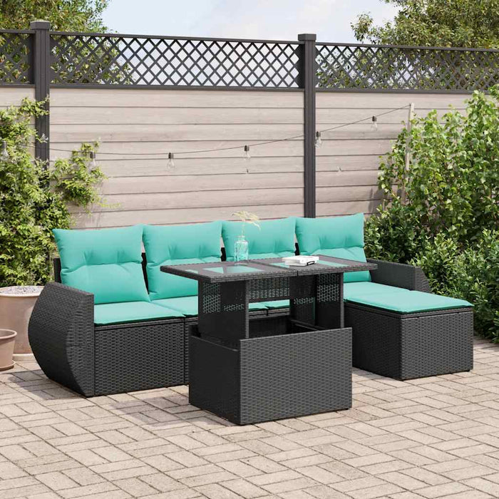 Set mobilier grădină perne 6 piese negru poliratan/lemn acacia - WALTI WALTI
