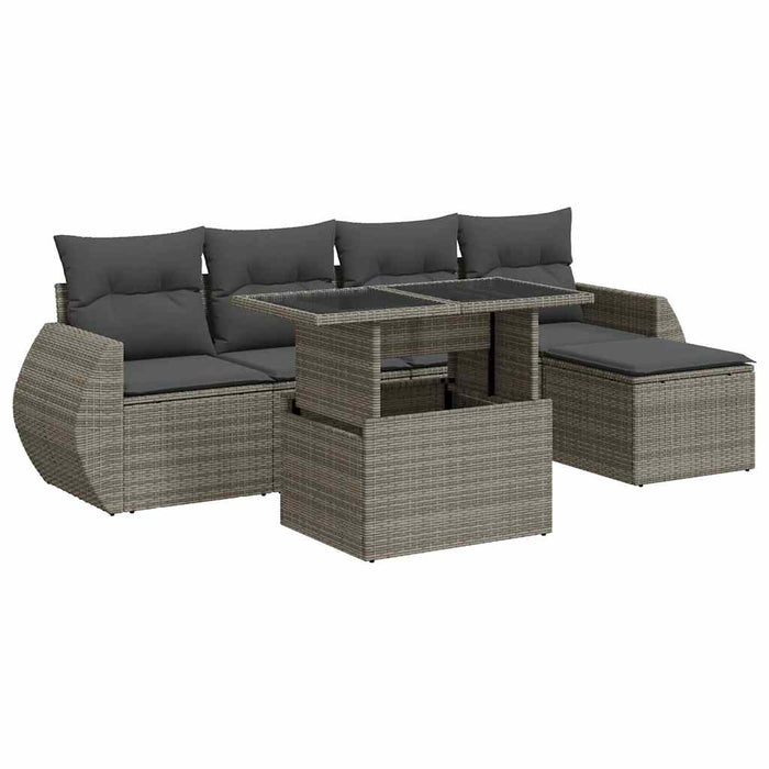 Set mobilier grădină cu perne, 6 piese, gri, poliratan - WALTI WALTI