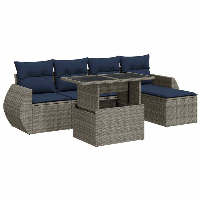 Set mobilier grădină cu perne 6 piese gri poliratan/lemn acacia WALTI