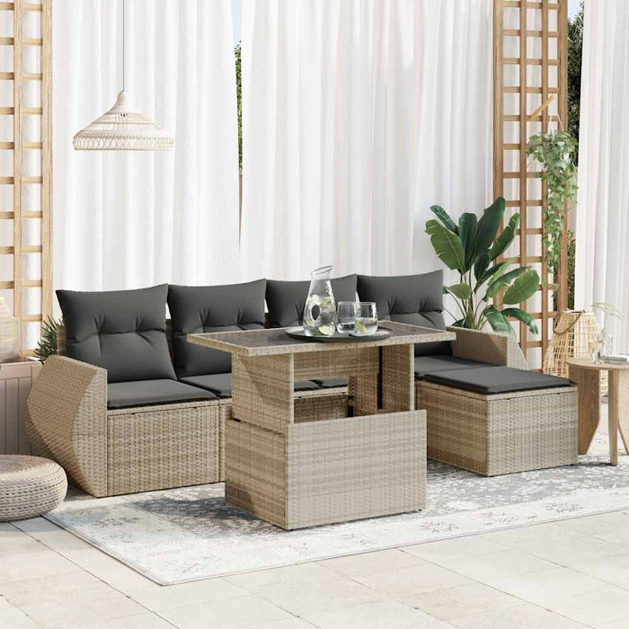 Set canapele de grădină cu perne, 6 piese gri deschis poliratan WALTI