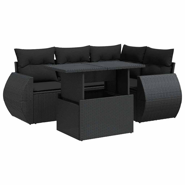 Set mobilier de grădină cu perne, 5 piese, negru, poliratan WALTI