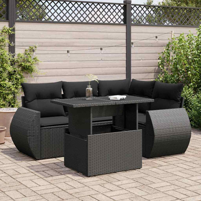 Set mobilier de grădină cu perne, 5 piese, negru, poliratan WALTI