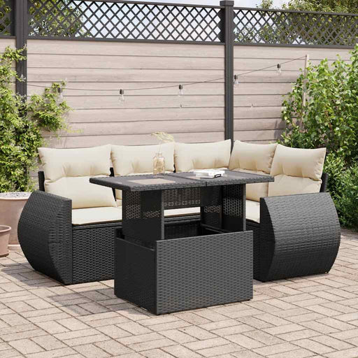 Set mobilier de grădină cu perne, 5 piese, negru, poliratan - WALTI WALTI