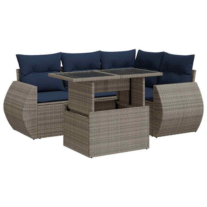 Set canapea de grădină cu perne, 5 piese, poliratan/lemn acacia - WALTI WALTI