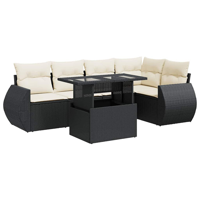 Set mobilier de grădină cu perne, 6 piese, negru, poliratan WALTI