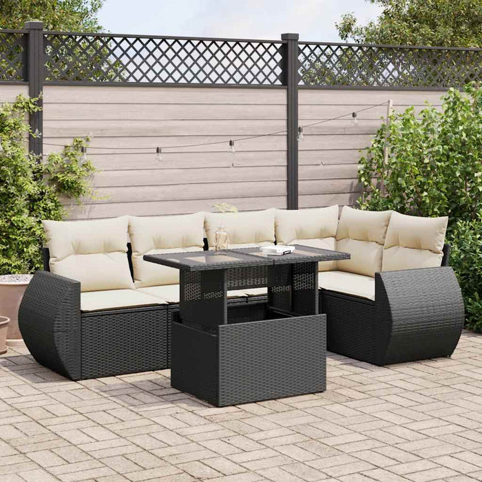Set mobilier de grădină cu perne, 6 piese, negru, poliratan WALTI