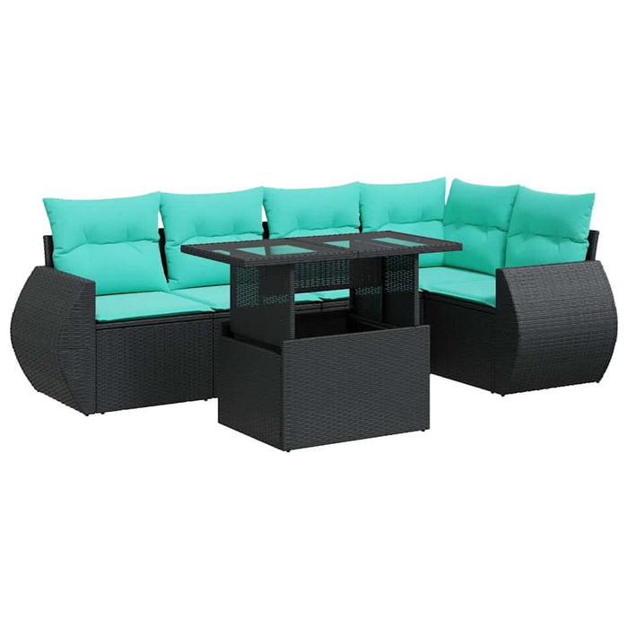Set mobilier grădină perne 6 piese negru poliratan/lemn acacia WALTI