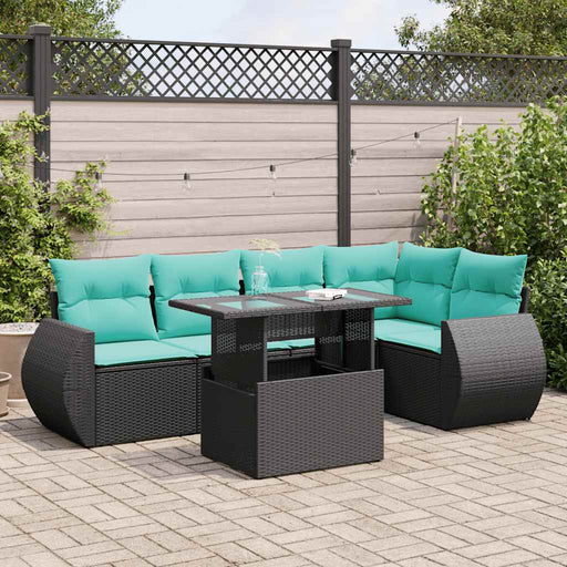 Set mobilier grădină perne 6 piese negru poliratan/lemn acacia - WALTI WALTI