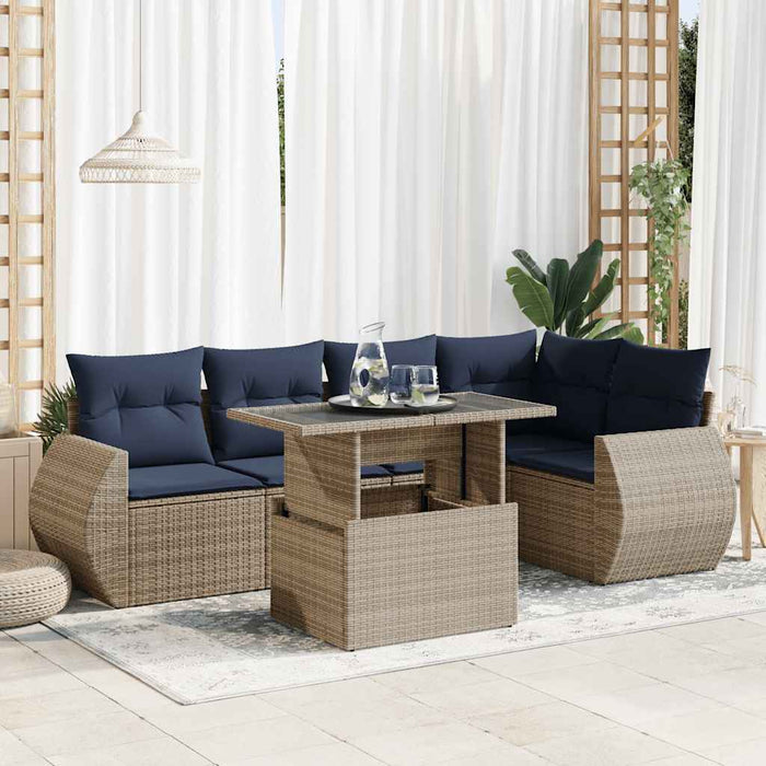 Set mobilier grădină cu perne 6 piese gri poliratan/lemn acacia WALTI