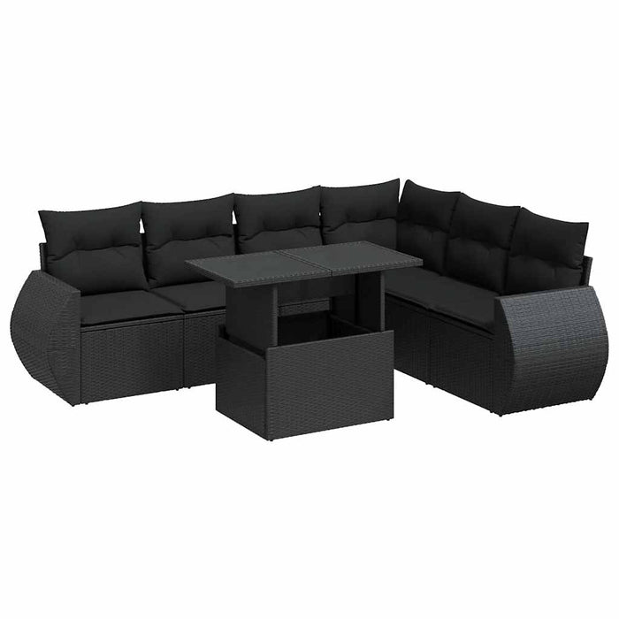 Set canapele de grădină cu perne, 7 piese, negru, poliratan - WALTI WALTI