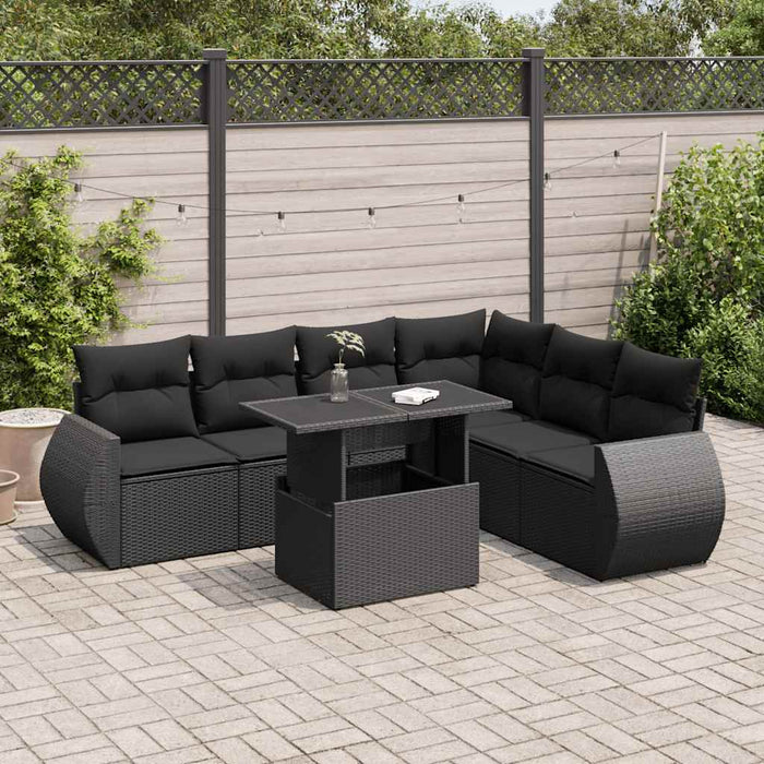 Set canapele de grădină cu perne, 7 piese, negru, poliratan - WALTI WALTI