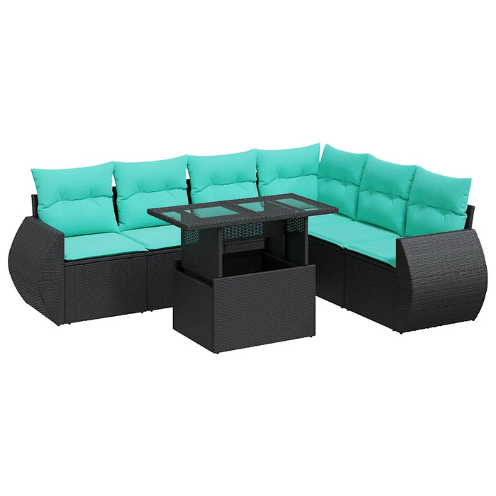 Set canapele grădină perne 7 piese negru, poliratan/lemn acacia WALTI