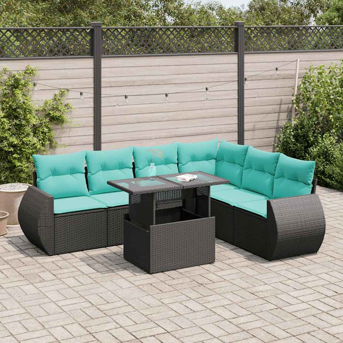 Set canapele grădină perne 7 piese negru, poliratan/lemn acacia WALTI