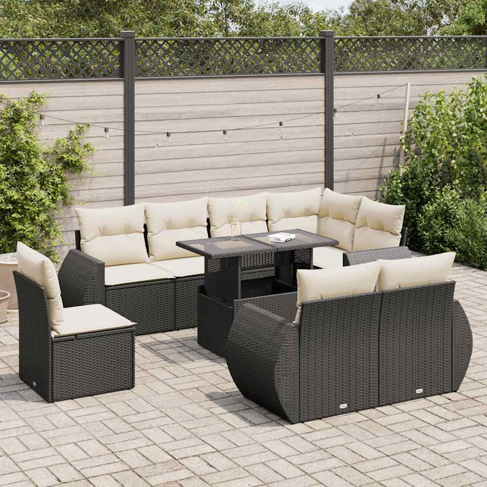 Set mobilier de grădină cu perne, 9 piese, negru, poliratan WALTI
