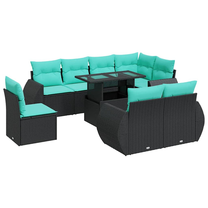 Set mobilier grădină perne 9 piese negru poliratan/lemn acacia - WALTI WALTI