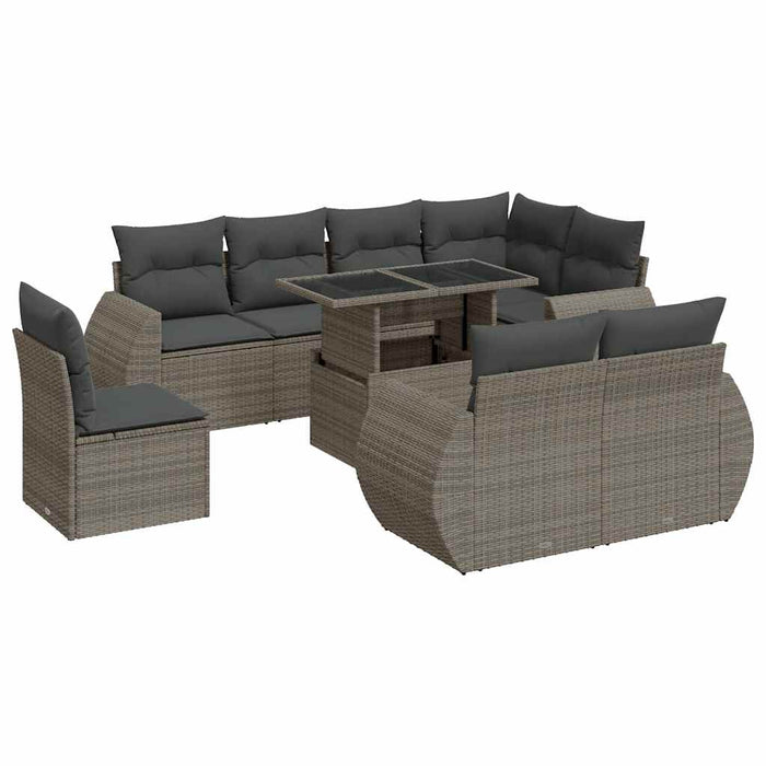 Set canapele de grădină, 9 piese, cu perne, gri, poliratan - WALTI WALTI