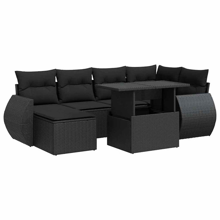 Set canapele de grădină cu perne, 7 piese, negru, poliratan - WALTI WALTI