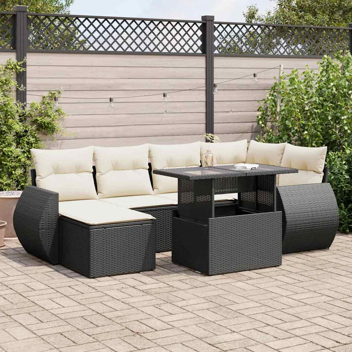 Set canapele de grădină cu perne, 7 piese, negru, poliratan - WALTI WALTI