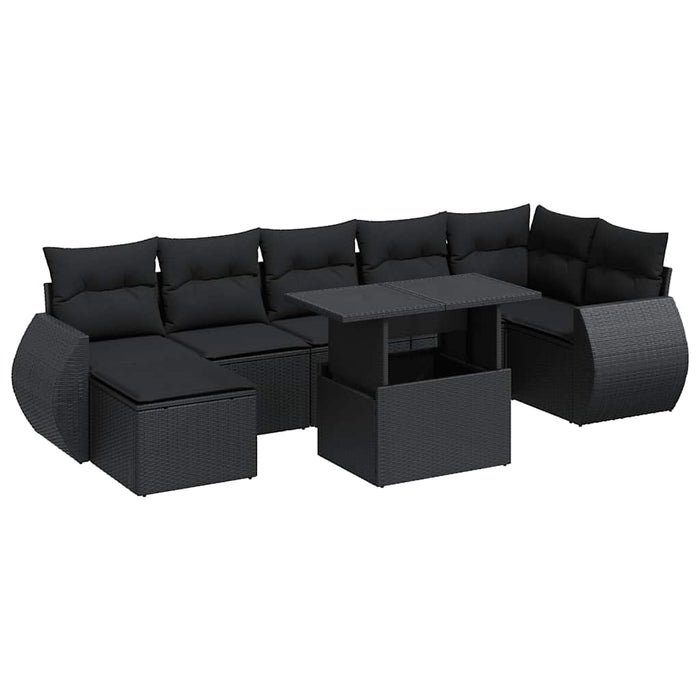 Set mobilier de grădină cu perne, 8 piese, negru, poliratan - WALTI WALTI