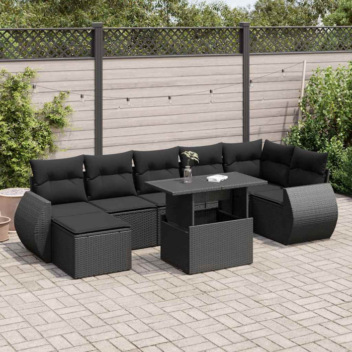 Set mobilier de grădină cu perne, 8 piese, negru, poliratan - WALTI WALTI