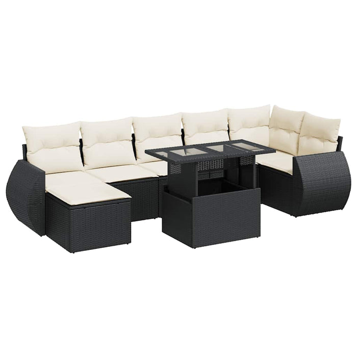 Set mobilier de grădină cu perne, 8 piese, negru, poliratan - WALTI WALTI