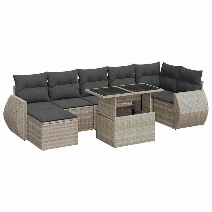 Set mobilier de grădină cu perne, 8 piese gri deschis poliratan - WALTI WALTI