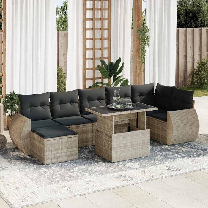 Set mobilier de grădină cu perne, 8 piese gri deschis poliratan - WALTI WALTI