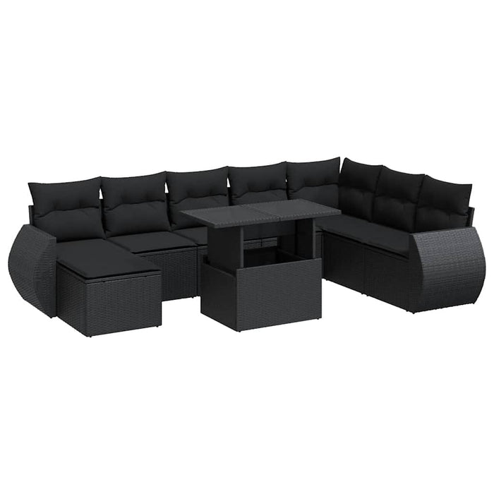 Set mobilier de grădină cu perne, 9 piese, negru, poliratan WALTI