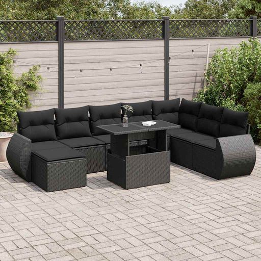 Set mobilier de grădină cu perne, 9 piese, negru, poliratan - WALTI WALTI