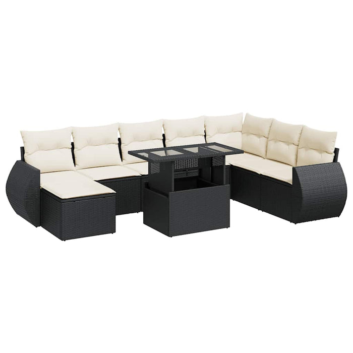 Set mobilier de grădină cu perne, 9 piese, negru, poliratan WALTI