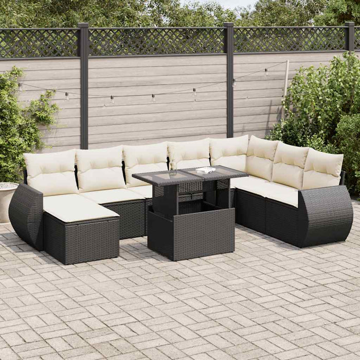 Set mobilier de grădină cu perne, 9 piese, negru, poliratan WALTI