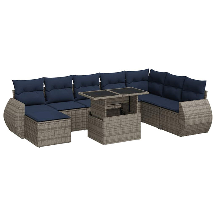 Set canapele grădină perne 9 piese, gri, poliratan/lemn acacia WALTI
