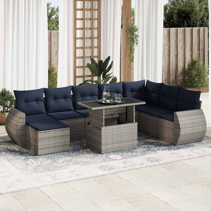 Set canapele grădină perne 9 piese, gri, poliratan/lemn acacia WALTI