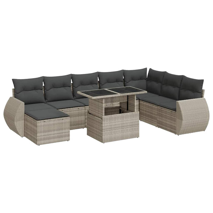 Set canapele de grădină cu perne, 9 piese gri deschis poliratan WALTI
