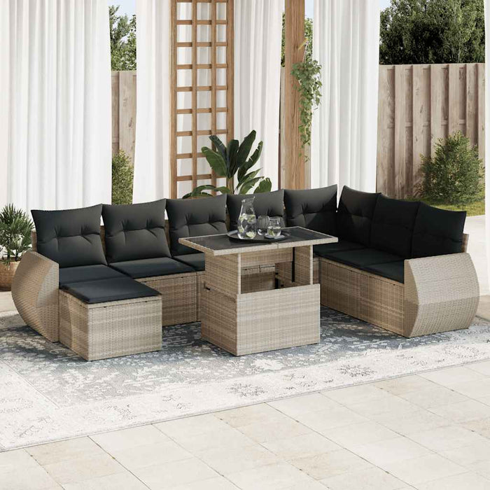 Set canapele de grădină cu perne, 9 piese gri deschis poliratan WALTI