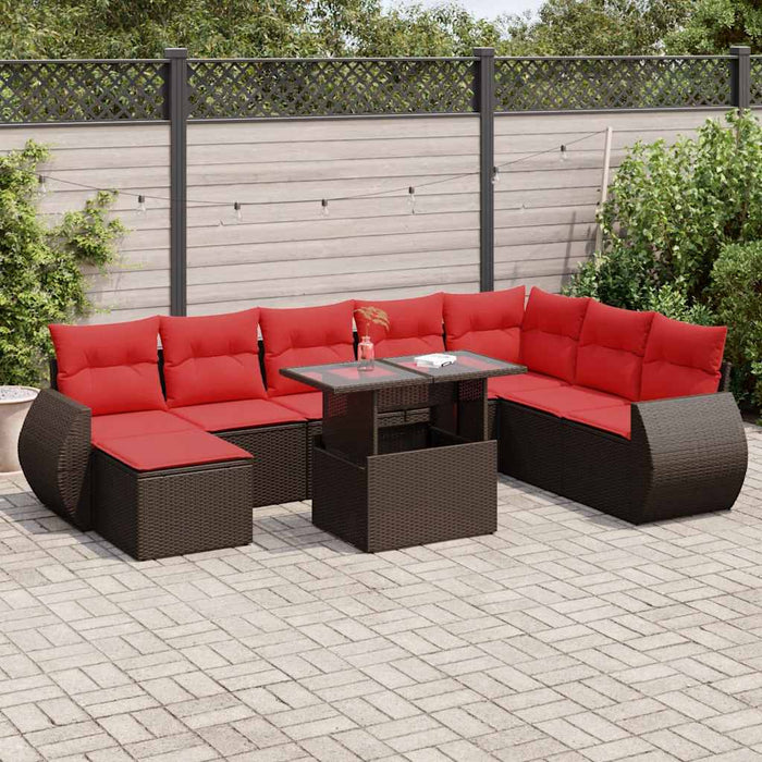 Set canapele de grădină cu perne, 9 piese, maro, poliratan WALTI